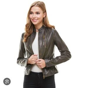 Women's Olive Green Faux Leather Jacket